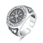 EUDORA Harmony Ball Sterling Silver Viking Compass Vegvisir Ring for Men, Adjustable Open Amulet Energe Band Rings for Husband Boyfriend, Nordic Vintage Jewellry Father's Day Gift for Dad Grandpa