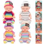 Miunana 4 Sets 4 Inch Cute Baby Dolls with 4 pcs Sweet Doll Clothes, lovely Sleeping baby Dolls, Miniature Realistic Movable Tiny Newborn Baby Dolls for Toddlers Kids, Washable PVC (Rainbow Color)