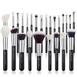 Jessup Brand 25pcs Professional Makeup Brush Set Beauty Cosmetic Foundation Powder Concealer Eyeshadow Blending Blush Highlighter Natural-Synthetic Hair Brushes (Black/Silver)