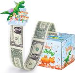 WERNNSAI Birthday Money Box for Cash Gift - Watercolor Dinosaur Surprise Roll Gift Box for Kids with Pull Out Card and 50 Pcs Transparent Bags Dino Theme Money Box Fun Ways to Give Cash as A Gift