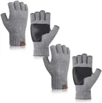 MAYLISACC 2 Pair Half Finger Knit Gloves without Finger Tips Winter, Warm Fingerless Gloves for Typing Stretchy Knit Grey
