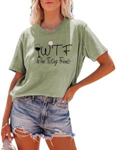 YourTees Women WTF Wine Tasting Friends Tshirt, Green, Large