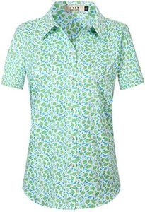 Hawaiian Shirts for Women, Tropical Shirts for Women, Pineapple Shirts for Women Short Sleeve Blouses Casual Floral (3X-Large, Blue Green)