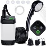 Spopal Portable Shower for Camping, 6000mAh Rechargeable Camping Shower Pump with Intelligent LED Display, 4 Spray Modes, IPX7 Waterproof Outdoor Shower Kit for Hiking, Travel, Car, Pet (White)