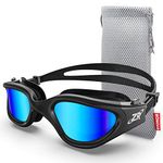 ZIONOR Swimming Goggles, G1 Wide View Polarized Swim Goggles with UV Protection Watertight Anti-fog Mirrored/Smoke Lens Adjustable Strap Comfort for Adult Men Women Junior - Open Water/Indoor