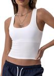 Danysu Women Cotton Rib Tank Top with Built in Bra Square Neck Crop Tank Fitted Basic Tops Angel White Solid M