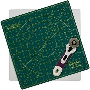 The Quilted Bear 360° Rotating & Lockable Self Healing Cutting Mat 12" x 12" with 45mm Rotary Cutter - Green: Your Ultimate Crafting Companion for Precision and Convenience.