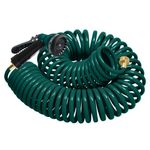 Coil Hose 50FT EVA Coil Garden Hose With 3/4'' Brass Connector Coiled Water Hose Lightweight And No Kink Includes 7 Patterns Spray Nozzle For Outdoors Lawn Watering Car Washing