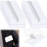 FRIUSATE 100 Pcs Badge Holders with Clip and Pin Waterproof Plastic Horizontal Card Holder Clear ID Badges Holders for Conference, Schools, Colleges, Offices