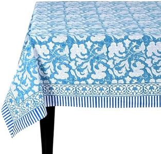 Ridhi Magic Blue Hand Block Print Cotton Rectangle Tablecloth 190" x 72" inches Reusable Table Cover Decorative Everyday Use for Dining Room, Farmhouse, Home Gift for Spring, Mother's Day