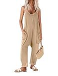 Ekouaer Womens Sleeveless Jumpsuits Spaghetti Strap Baggy Overalls Jumpers Casual Long Pants Rompers with Pockets Brown XL