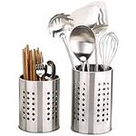 2 Pcs Kitchen Stainless Steel Cooking Utensil Holder, Stainless Steel Rust Proof Large Kitchen Utensil Organizer Flatware Caddy for Organize Drawers and Countertops for All Kitchens