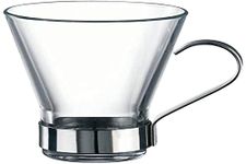 Bormioli Rocco 5165100 Pack of 6 Cappuccino Cups Ypsilon Glass with Stainless Steel Base and Handle, Cl 22