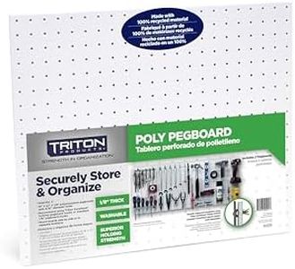 Triton Products Heavy Duty Pegboards - Set of 2 Duraboard Wall Panels, Each 22" x 18" x 1/8" for Home, Office, Garage, Storage and Organization (White)