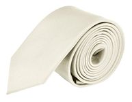 Moda Di Raza MDR Solid Satin Tie | Skinny Necktie for Men | Solid Color Slim Neck Tie | For Wedding Office Graduation Uniform, Cream, 1.5"