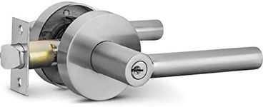 Berlin Modisch Entry Lever Door Handle Lock and Key Sleek Round Locking Lever Set [for Front Door or Office] Reversible for Right & Left Sided Doors Heavy Duty – Satin Nickel Finish