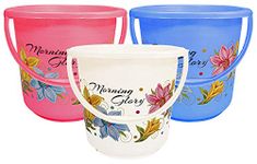 Kuber Industries Floral Print 3 Pieces Unbreakable Strong Plastic Bathroom Bucket 16 LTR (White & Blue & Pink) -CTKTC042864