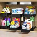 Sevenblue 3 Pack Under Sink Organizers,2-Tier Multi-Use Kitchen and Bathroom Organizers and Storage with Sliding Drawers,Bathroom Cabinet Organizer (Black, 12.8 Inch)