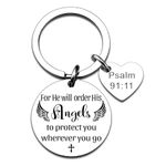 M Men Style Bible Verse Psalms 91:11 Scripture Keychain Christian Prayer Gods Grace Keyring Blessing Religious Faith Gifts - He Will Order His Angels to Protect You Wherever You Go