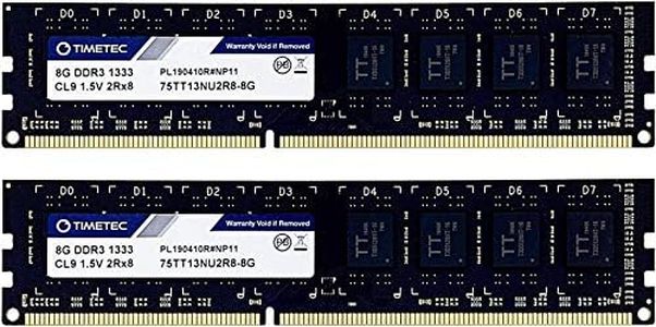 Timetec DDR3 1333MHz PC3-10600 No ECC Sin búfer 1.35V CL9 2Rx8 Dual Rank 240 Pin UDIMM Actualización de módulo de Memoria RAM de PC de Escritorio (16GB Kit(2x8GB))