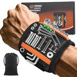 Josetty Magnetic Wristband with 15 Strong Magnets for Holding Screws, Nails, Drill Bits, Perfect Tool Gift for Dad, Husband, Handyman or Handywoman, Unique Stocking Stuffers for Men, Black and Orange