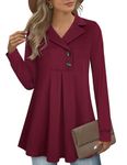 GUUKA 2024 Women's Swing Tunic Notch Collar Ladies Button Sweatshirt Maternity Long Sleeve Pullover Shirt Fall Winter Sweaters Tops(Wine Red,XL)