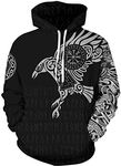 JooMeryer Men's Viking Hoodie 3D Graphic Print Hooded Sweatshirt Plus Size S-5XL,Odin's Raven,2XL