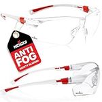 NoCry Clear Cycling Glasses Women. White & Red Safety Glasses for Work with Anti Fog Scratch Resistant Wrap-Around Lenses and Non-Slip Grips, UV Protection. Adjustable Eye Protection Squash Glasses