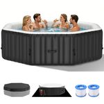 4-6 Person Inflatable Hot Tub, Polygon Portable Blow Up Hot Tub, Leak-Proof PVC Outdoor Spa with 130 Strong Air Jets, Heater Pump and Insulated Cover, 77” X 77”X 25”