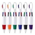 Shuttle Pens with Carabiner Clip, 4-in-1 Multicolor Pens Retractable Ballpoint Pens with Buckle Keychain on Top for Nurse Pens Office School Supplies Gifts Party Favors (6 PCS)