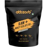 Abbzorb Raw+ Whey Protein Isolate Powder 90% Unflavoured - 1kg | 29.7g Protein, 7.48g BCAA per SCOOP | Digestive Enzymes | Muscle Growth, Strength | Lab Report |