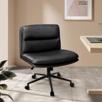 Oikiture PU Leather Computer Desk Chair with Wider Backrest and Padded Seat Criss Cross Chair Black