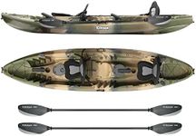 Elkton Outdoors Hard Shell Recreational Tandem Kayak, 2 or 3 Person Sit On Top Fishing Kayak Package with 2 EVA Padded Seats, Includes 2 Aluminum Paddles and Fishing Kayak Rod Holders (Camo)