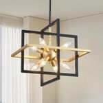 Majhoiw Geometric Dining Room Chandelier 8 Lights Modern Pendant Light Farmhouse Rustic Ceiling Light Fixture for Kitchen Island Living Room Bedroom Hallway Black and Gold