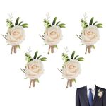 HERCHR 5Pcs Buttonhole Corsage,Boutonniere Rose Boutonniere Ladies Wrist Flower and Men's Buttonhole Corsage,5.1x3.1inch Wedding Boutonniere Pin Wrist Corsage for Wedding Ceremony Anniversary