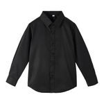 LOLANTA Boys Button Down Shirts Solid Color Poplin Fabric Kindergarten Graduation/Party/Wedding (Black, 10-12)