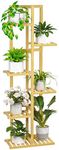 ROMGUAR CRAFT Plant Stand Indoor, 6-Tier Wood Tall Flower Holder Corner Tiered Bamboo Plant Shelf for Multiple Plants (Natural)