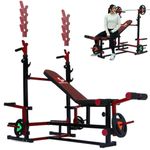MUSCAZO FITNESS PRO Heavy Duty 8-in-1 Strength Multi Gym Bench | Adjustable Flat, Incline, Decline Bench with Leg Curl & Leg Extension | Home Gym Workout Bench