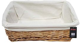 H-LINE LARGE Brown Wicker Willow Storage Basket with Cloth Lining Ideal for Christmas/Easter/Newborn Gift Hamper, Make Your Own Hamper