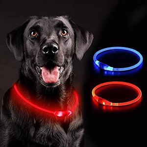 LED Dog Collar USB Rechargeable, Glowing Pet Dog Collar for Night Safety, 3 Glow Modes, Fashion Light up Collar for Small Medium Large Dogs (Red)