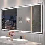 Snowdool 88"X38" LED Bathroom Mirror with Front Lights and Backlit, Anti-Fog, Dimmable, Shatter-Proof Tempered Glass, Lighted Bathroom Vanity Mirror for Wall with 3 Colors, Memory Function