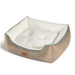 Bedsure Medium Dog Beds Washable - Indoor Puppy Bed for Medium and Large Cat, Fluffy Rectangle Cuddle Pet Bed with Anti-Slip Bottom, Taupe, 63.5x53x20cm