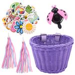 Tongdejing Kid's Bicycle Basket Streamers Set, 36pcs Children's Bike Handlebar Wicker Basket Bike Streamers Bell and Stickers, DIY Bike Decoration Accessories Kit for Kids Girls Gift(as shown)