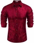 COOFANDY Mens Floral Winje Red Printed Long Sleeve Dress Shirts Prom Wedding Party Button Down Shirts']