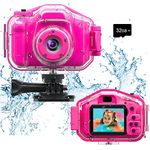Agoigo Kids Waterproof Camera - Children Underwater HD Video Digital Camcorder, Portable Travel Toy for Toddler - Ideal Christmas Birthday Gifts for Boys Girls Age 3-12 with 32GB Card (Rose Red)