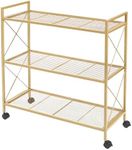 SONGMICS 3-Tier Metal Storage Rack with Wheels, Mesh Shelving Unit with X Side Frames, 31.5-Inch Width, for Entryway, Kitchen, Living Room, Bathroom, Industrial Style, Metallic Gold UBSC183A01