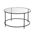 VASAGLE LGT021B01 Coffee Table Living Room Glass Living Room Furniture AER Frame Round Coffee Table Living Room Table Black