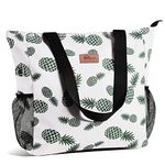 HOMESPON Large Waterproof Beach Tote Bag with Zip and Pockets for Women (Pineapple)