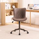 YOUTASTE Dark Brown Office Chair Modern Armless Desk Chair with Wheels Adjustable Swivel Rocking Rolling Computer Study Chairs Faux Leather Sewing Chairs with Back Stylish Vanity Chair