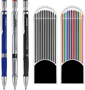 3 Pièces de 2,0 mm Crayon Mécanique avec 2 Étuis Recharges de Plomb, Recharges Couleur et Noir pour Projet de Dessin, l'Écriture, la Fabrication, le Dessin Artistique